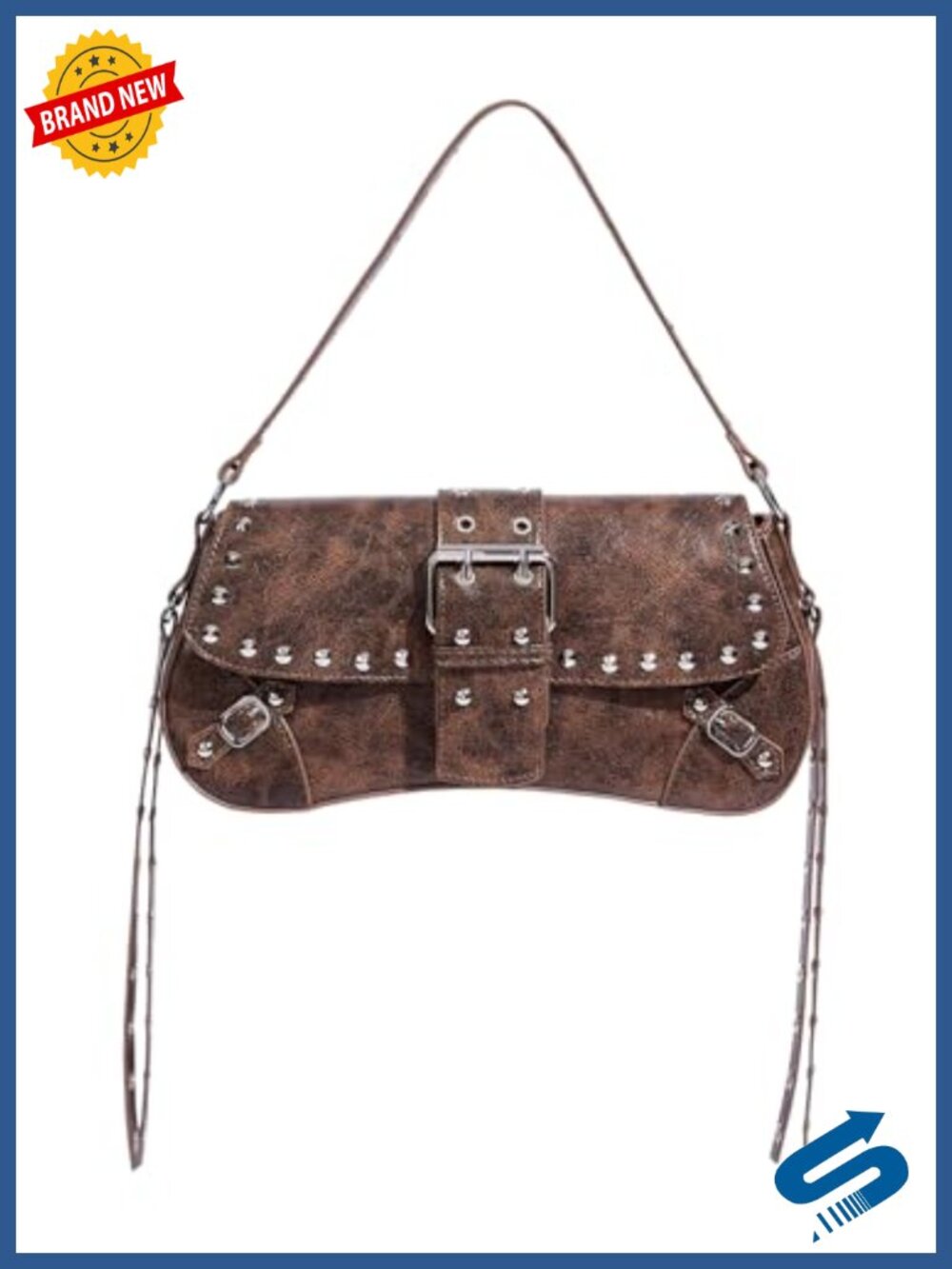 Verdusa Womens Y2K Crossbody Bag Studded Leather Hobo Handbag Punk